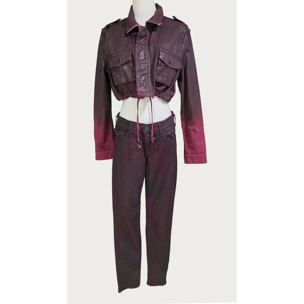 True Religion y2k coated Ombre Set Womens M 28 Burgundy Excellent Edgy